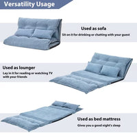 Futon Sofa Bed with Two Pillows, Multi-Functional Five-Position Adjustable Floor Recliner Sofa with Ergonomic Curved Backrest, 3 in 1 Folding Lazy Sofa Couch Lounge for Reading Gaming, Beige