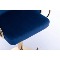 Bar Stools Set of 2,Velvet Counter Height Bar Stools with Chrome Footrest and Gold Base,Swivel Height Adjustable Barstools for Kitchen Island,Pub,Dining Room,Navy