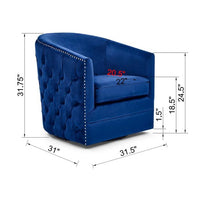 Swivel Barrel Chair, 31.5inch Velvet Accent Chair with Nail Head Trims and Button Decor, Modern Upholstered Club Chair with Solid Metal Base with Arm for Living Room Bedroom, Navy