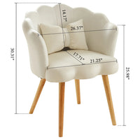 Modern Velvet Accent Chair, Shell-Shaped Chair with Bowknot Waist Pillow, Wooden Foot, Casual Lotus Armchair for Living Room/Bedroom/Apartment, Beige
