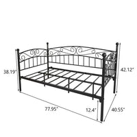 Metal Daybed Frame, Sofa Bed Frame Twin Size with Center Support Legs, Metal Slats, Black Bed Frame for Living Room Guest Room, No Box Spring Needed