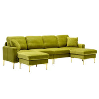 U Shaped Sectional Sofa, Contemporary Reversible sofa Couch with Movable Ottoman,Velvet Sectional Sofa Couch Set for Living Room, Apartment, Olive