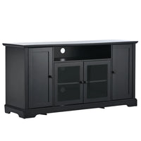 TV Stand for TV up to 65in, 59.8" Tall Entertainment Center with 2 Tempered Glass Doors Adjustable Panels Open Style Cabinet, Modern Media Console Wood Television Stand for Living Room, Black