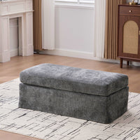 TRIPLE TREE 46" Wide Storage Ottoman, Upholstered Chenille Storage Bench with Detechable Cushion, Footrest Stool with Metal Legs and Foam Seat Cushion, Weight Capacity 500lbs, for Living Room Entryway, Charcoal
