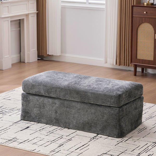 TRIPLE TREE 46" Wide Storage Ottoman, Upholstered Chenille Storage Bench with Detechable Cushion, Footrest Stool with Metal Legs and Foam Seat Cushion, Weight Capacity 500lbs, for Living Room Entryway, Charcoal