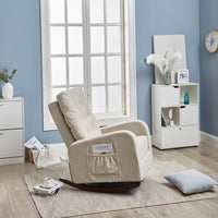 High Back Rocking Chair Nursery Chair with Side Pocket,Fabric Single sofa with Thick Padded Seat&Backrest,lazy sofa balcony reclining sofa adjustable chair