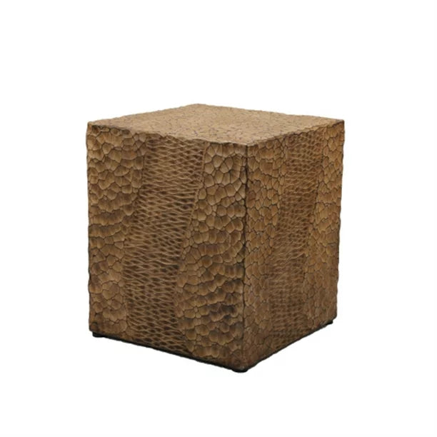 Concrete Stool End Table, Outdoor Faux Wood Stump Side Table Coffee Table, Narrow Side Table, End Table Accent Table for Living Room Bedroom Patio Home Decor, Yellow Brown