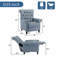 Mid-Century Modern Recliner Chair Single Sofa Home Theater Seatting Linen Tufted Adjustable Single Reclining Armchair with Nailheads Roll Arm for Living Room, Bedroom, Reading Room, Office, Blue