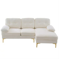 Convertible Sectional Sofa with Reversible Chaise, L-Shaped 3-Seater Sofa Couch with Metal Legs and Two Pillows, Modern Chenille Upholstered Corner Sectional Sofa for Living Room Apartment, Beige