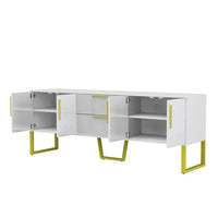 Entertainment Center with Storage for TVs up to 75 Inches, Modern TV Stand with Drawers and Cabinets, Wood TV Console Table with Golden Metal Legs for Living Room Bedroom, White