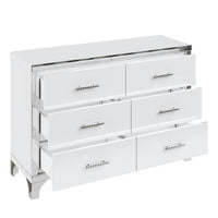 Dresser for Bedroom with 6 Drawer, Elegant High Gloss Dresser & Chest of Drawers with Metal Handle, Wooden Mirrored Storage Drawer Cabinet for Bedroom, Living Room, Entryway, Closet, Hallway, White
