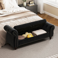TRIPLE TREE 64.5" Velvet Storage Bench, Upholstered Tufted Ottoman Bench with Storage and Rolled Arm, Large Storage Space End of Bed Bench for Bedroom Living Room Entryway, Black