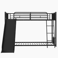 Twin Bunk Beds for Kids, Metal Bunk Bed with Slide, No Box Spring Required (Black Low Bunk Beds with Slide)