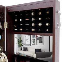 Jewelry Mirror with 6 LEDs Armoire Organizer, Standing Lockable Jewelry Cabinet with Full-Length Body Dressing Mirror LED Light and Larger Capacity, 3 Adjustable Angles, Bronze