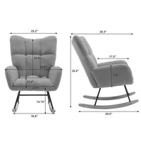 Modern Teddy Fabric Nursery Rocking Chair, Wingback Glider Rocker Accent Chair with Solid Wood Base Metal Frame for Bedroom, Living Room, Porch, Office, Black