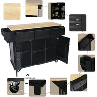 Kitchen Island Cart with Drop-Leaf Counter Top, Rolling Mobile Kitchen Island Kitchen Storage Cabinet Kitchen Cart on Wheels with Internal Storage Cabinet, Spice Rack, Towel Rack & 3 Drawers, Black