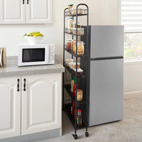 6 Tier Rolling Cart, Mobile Storage Shelving Unit with Wheels, Movable Storage Shelf, Narrow Metal Wire Storage Rack with Baskets for Kitchen Bathroom Office Laundry, Antique brown