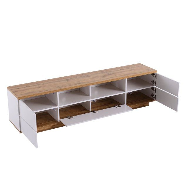 80 inch Modern TV Stand,Media Console Entertainment Center with Door Storage and Open Shelf,TV Console Table,Modern TV cabinet for living room,Bedroom,White
