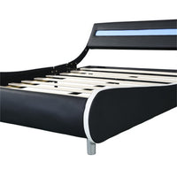 King Size Platform Bed with LED Light Headboard, Faux Leather Upholstered Platform Bed Frame with Curve Design and Wood Slat Support, No Box Spring Needed, Easy Assemble, Black White