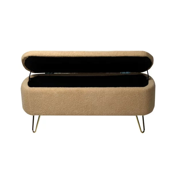 Storage Ottoman Bench,End of Bed Bench with Large Storage Space and Metal Legs,Upholstered Entryway Bench for Living Room Bedroom End of Bed Entryway,Camel