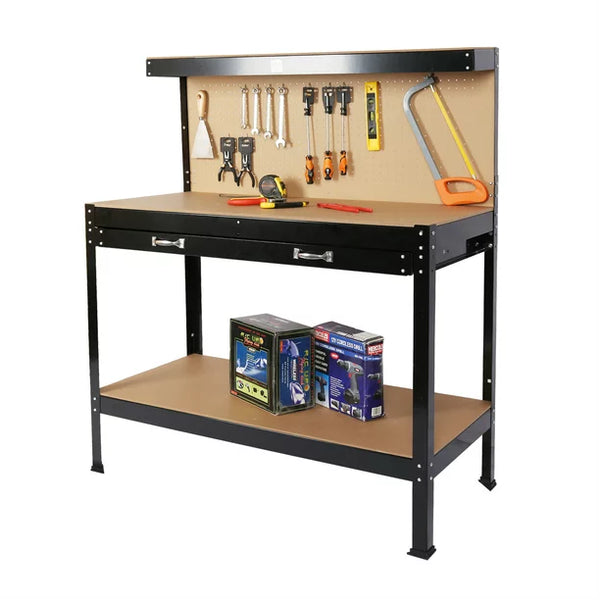 Steel Workbench, Tool Storage Work Bench with Drawers and Peg Board, Multipurpose Workshop Tools Table for Workshop Garage, Easy Assembly, Hold up to 300 lbs, 63"