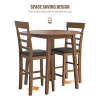 Drop-Leaf Dining Table Set of 3, Round Counter Height Drop-Leaf Table with 2 Upholstered Chairs, Rubber Wood Dining Table Set Pub Set with PU leather Cushion for Small Space Kitchen