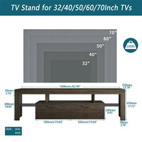 Modern LED TV Stand TV Cabinet Fit Up to 70 inch TV, TV Cabinet with 2 Large Storage Drawer, Floor TV Wall Cabinet, Entertainment Center Media Console, 20 Minutes Quick Assembly, Brown