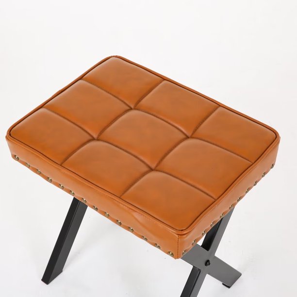 Upholstered Ottoman Bench,Contemporary Ottoman with X-Shaped Metal Legs and Thick Cushion,Shoe Changing Chair for Patio Bedroom Living Room Hallway,Brown