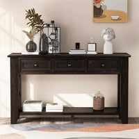 Console Table, 55" Narrow Buffet Sideboard with 3 Drawers and Bottom Shelf, Modern Farmhouse Entryway Sofa Table with Solid Wood Legs and Handles for Living Room, Kitchen, Hallway, Espresso