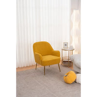 TRIPLE TREE Modern Soft Teddy Fabric Ivory Ergonomics Accent Chair, Comfy Fluffy Armchair, Vanity Chair with Gold Legs and Adjustable Legs for Indoor Home Living Room Bedroom, Yellow