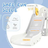 Toddler Slide and Climber Set 4 in 1, Kids Freestanding Slides with Basketball Hoop, Playground Slide Climber Playset, Freestanding Combination for Babies Play in Indoor & Outdoor, Grey