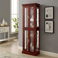 6 Tier Curio Cabinet Lighted Curio Display Cabinet with Door, Sturdy Curio Cabinet with Adjustable Shelves and Mirrored Back Panel, Tempered Glass Doors, E26 Light Bulb Not Included, Walnut