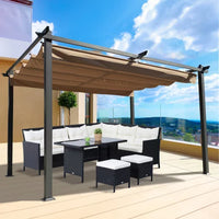 13x10 Ft Outdoor Retractable Pergola with Shade Canopy,Patio Gazebo with Adjustable Sliding Sun Shade Canopy, Heavy-Duty Steel Frame,Patio Furniture Set for Garden Porch Backyard