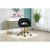 Velvet Office Chair with Hand Woven Backrest,Adjustable Swivel Accent Armchair,Upholstered Tufted Vanity Chair with Gold Base,Ergonomic Study Chair Computer Desk Chair for Living Room Bedroom,Black