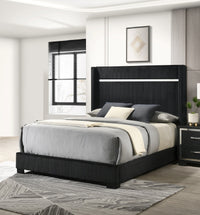 Triple Tree Contemporary Upholstered Queen Size Bed Channel Tufting Black Finish Bedroom Furniture