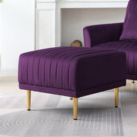Upholstered Velvet Ottoman with Gold Legs, Metal Base, Small Footstool Ottoman, Stool Seat, Sofa Footrest, Extra Seating for Living Room Entryway, Purple