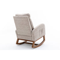 Modern Rocking Chair with Side Pocket, Upholstered Nursery Glider Rocker for Baby and Kids, High Back Accent Armchair for Living Room Bedroom Office, Hold up to 300lbs, Leopard Gray