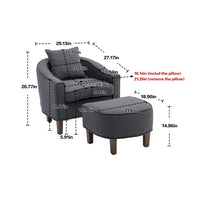 Accent Chair with Ottoman, Mid Century Modern Barrel Chair, Upholstered Armchair with Footstool and Pillow Club Tub Round Arms Chair with Wood Legs for Living Room, Bedroom, Office, Lounge, Dark Gray
