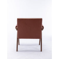 Accent Chair, Modern Upholstered Armchair with KD Rubber Wood Legs, Lounge Reading Chair with Lumbar Pillow, for Living Room Bedroom, Brown