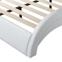 Queen Led Bed Frame, Faux Leather Upholstered Platform Bed Frame with LED Lights Underneath Wave Like Curve Low Profile Bed Frame with Headboard,Color Changing with Music, App Control, White