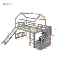 Loft Bed with Slide, House Loft Beds Twin Size with Step Storage Drawers Stairway Playhouse Bed for Kids Toddlers Girls/Boys, Gray