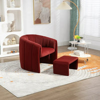 Velvet Accent Chair with Ottoman, Upholstered Barrel Chair Armchair with Footrest Set, Modern Reading Chair Single Sofa Chair for Living Room Reading Nook Apartment, Wine Red