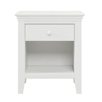 Farmhouse Nightstand, Solid Wood End Table with 1 Drawer and 1 Open Drawer, Accent Table Sofa Table with Handles and Tapered Legs, Side Table Storage Cabinet for Bedroom Hallway Living Room, White