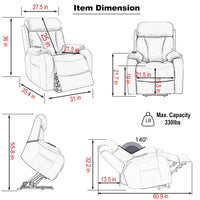 Large Power Lift Recliner Chair for Elderly, Upholstered Anti-skid PU Lift Chair, 60°-140° Adjustable Remote Control Recliner Sofa with Padded Seat Backrest & Side Pocket, Dark Gray PU