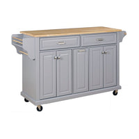 Extendable Rolling Mobile Kitchen Island with Storage and Towel Rack, Kitchen Cabinet with Drawers and Casters, Kitchen Cart with Natural Wood Top and Adjustable Shelves, Easy to Clean, Gray