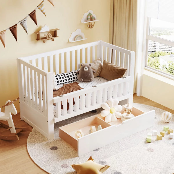 2-in-1 Convertible Crib with Drawers, Converts from Baby Crib to