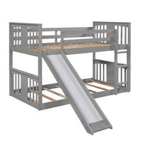 win Over Twin Bunk Bed with Slide and Ladder, Solid Wood Low Bunkbeds for Toddlers/Kids/Teens, White