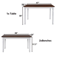 Dining Table Set,3-Piece Dining Table & Bench Set for 4,Solid Wood Kitchen Table with 2 Benches,Modern Dining Table Set Breakfast Nook Kitchen Table Set Kitchen Small Bench Table Set,Cherry+White