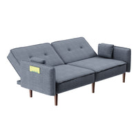 Convertible Futon Sofa Bed with 2 Pillows, Upholstered Fabric Sleeper Couch with Adjustable Backrest and Wood Legs, Living Room Bedroom Leisure Loveseat Sofa, Gray