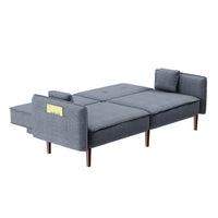Convertible Futon Sofa Bed with 2 Pillows, Upholstered Fabric Sleeper Couch with Adjustable Backrest and Wood Legs, Living Room Bedroom Leisure Loveseat Sofa, Gray